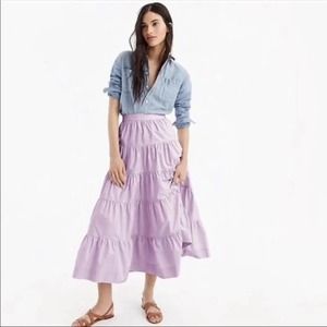 NWT J. Crew Lilac Cotton Tiered Skirt Maxi Midi